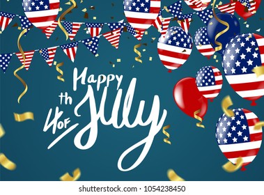 Fourth of July. 4th of July holiday banner. USA Independence Day banner for sale, discount, advertisement, Balloons Flag USA 