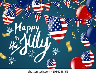 Fourth of July. 4th of July holiday banner. USA Independence Day banner for sale, discount, advertisement, Balloons Flag USA 