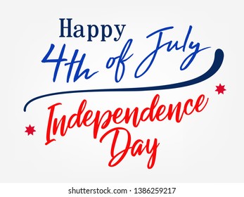 Fourth of July. 4th of July holiday banner. Happy 4th of July USA Independence Day greeting card with waving american national flag and hand lettering text design. Vector illustration. - Vector