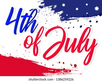 Fourth of July. 4th of July holiday banner. Happy 4th of July USA Independence Day greeting card with waving american national flag and hand lettering text design. Vector illustration. - Vector