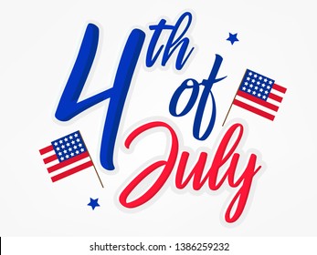 Fourth of July. 4th of July holiday banner. Happy 4th of July USA Independence Day greeting card with waving american national flag and hand lettering text design. Vector illustration. - Vector