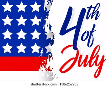 Fourth of July. 4th of July holiday banner. Happy 4th of July USA Independence Day greeting card with waving american national flag and hand lettering text design. Vector illustration. - Vector