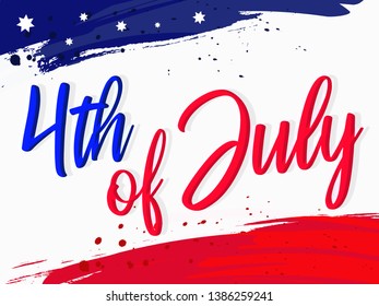 Fourth of July. 4th of July holiday banner. Happy 4th of July USA Independence Day greeting card with waving american national flag and hand lettering text design. Vector illustration. - Vector