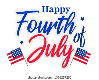 Fourth of July. 4th of July holiday banner. Happy 4th of July USA Independence Day greeting card with waving american national flag and hand lettering text design. Vector illustration. - Vector