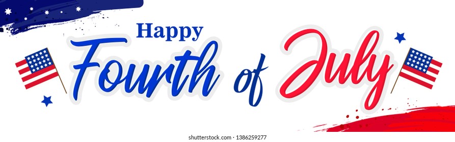 Fourth of July. 4th of July holiday banner. Happy 4th of July USA Independence Day greeting card with waving american national flag and hand lettering text design. Vector illustration. - Vector