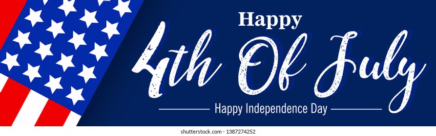 Fourth of July. 4th of July holiday banner. Happy 4th of July USA Independence Day greeting card with waving american national flag and hand lettering text design. Vector illustration. - Vector