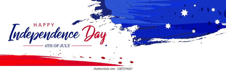 Fourth of July. 4th of July holiday banner. Happy 4th of July USA Independence Day greeting card with waving american national flag and hand lettering text design. Vector illustration. - Vector