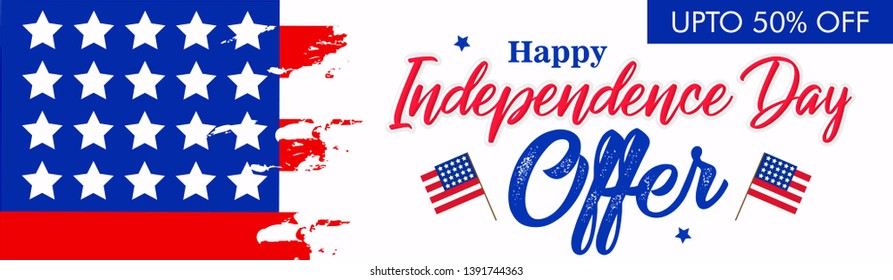 Fourth of July. 4th of July holiday banner. Happy 4th of July USA Independence Day greeting card with waving american national flag and hand lettering text design. Vector illustration. - Vector