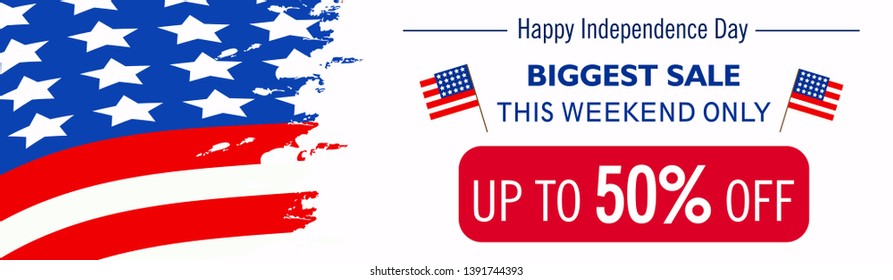 Fourth of July. 4th of July holiday banner. Happy 4th of July USA Independence Day greeting card with waving american national flag and hand lettering text design. Vector illustration. - Vector