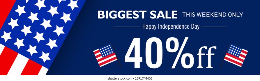 Fourth of July. 4th of July holiday banner. Happy 4th of July USA Independence Day greeting card with waving american national flag and hand lettering text design. Vector illustration. - Vector