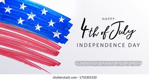 Fourth of July. 4th of July holiday banner. Stylized image of the American flag, drawn by markers. USA Independence Day background for sale, discount, advertisement, web. Place for your text. 