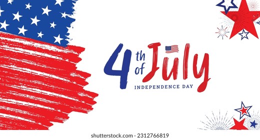 Fourth of July. 4th of July holiday banner. Stylized image of the American flag, drawn by markers. USA Independence Day background for greetings, sales, discounts, advertisements, and web.