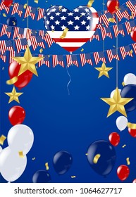 Fourth of July. 4th of July holiday banner.card template, badge with red ribbon and American flag. Vector illustration