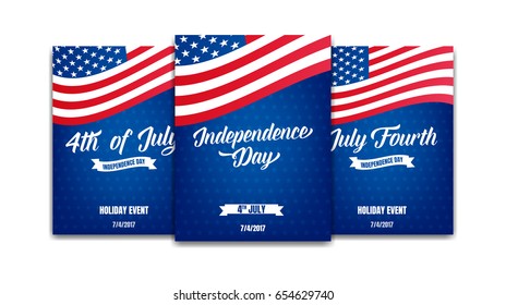 Fourth of July. 4th of July holiday event posters. USA Independence Day cards. Holiday cards. 