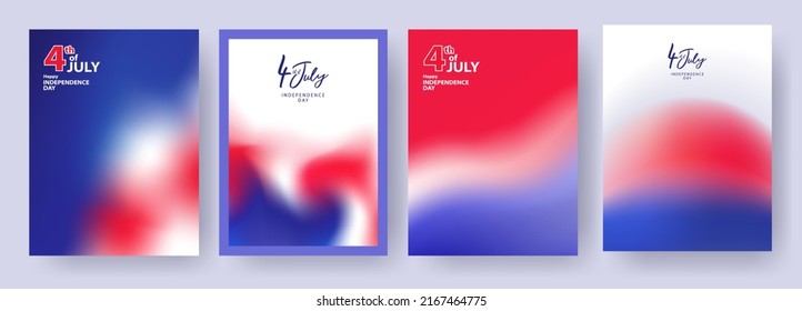 Fourth July  4th July holiday set  Minimalist posters design template and dynamic fluid gradient in colors american flag  USA Independence Day backgrounds for greetings  sale  ads  promotion