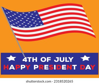 Fourth of July, 4th of July Independence day of USA vector flag waving American Flag on dark orange background.
