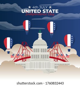 Fourth of July or July 4th (Translate: Independence Day United States) is the America National Day and Republic Day, which is celebrated on July 4 each year. vector illustration