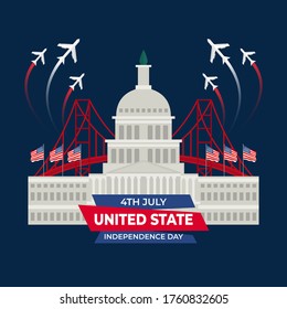 Fourth of July or July 4th (Translate: Independence Day United States) is the America National Day and Republic Day, which is celebrated on July 4 each year. vector illustration