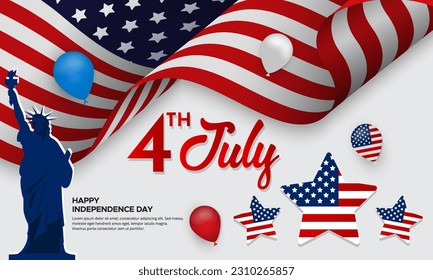 Fourth of July American independence day design with flag vector. American Independence day design banner