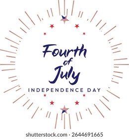 Fourth of July American Independence Day background banner poster and social media post design art. Abstract, celebratory, wavy firework flyer design. Use this design for both business and social me. 