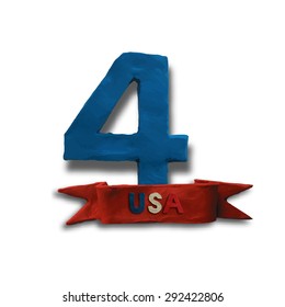 The fourth of July, American Independence Day background vector. Big blue number four on white background. Plasticine modeling.