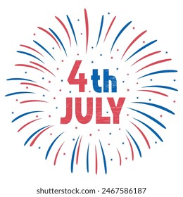 Fourth of July banner. American Independence Day vector illustration. 4th of July typographic design. Greeting card and poster design with fireworks in colours of US flag on white background