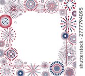 Fourth of July blue, red fireworks display illustration on transparent background. USA Independence Day, July 4th, United States of America holiday banner, border, frame, design element. Flat vector