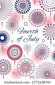 Fourth of July blue, red fireworks display illustration on transparent background. USA Independence Day, July 4th, United States of America holiday banner, border, frame, design element. Flat vector