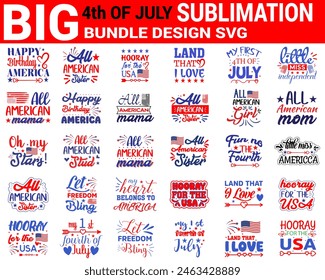 Fourth of July bundle T-shirt Design. bundle sublimation Custom typography vector design, Illustration for prints on t-shirts, 4th July niche collection template, happy independence day American 