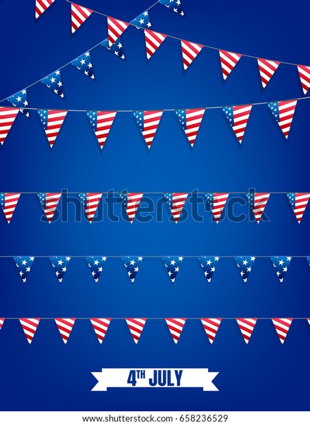 Fourth July Buntings Decoration Set Garlands Stock Vector Royalty