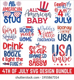 El 4 de julio Diseño gráfico Caligrafía SVG Bundle, Cortar archivos para máquinas de corte como Cricut y Silhouette