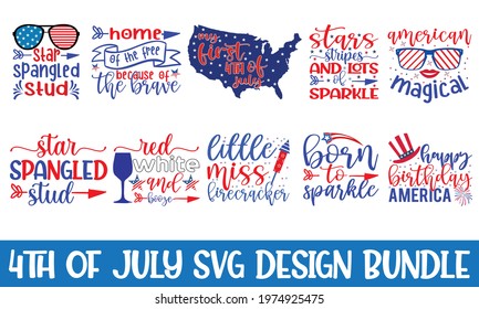 Fourth of July Calligraphy graphic SVG design Bundle, Cut Files for Cutting Machines like Cricut and Silhouette. svg