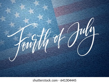 Fourth of July celebration banner, greeting card design. Happy independence day of United States of America hand lettering. USA freedom background. Vector illustration EPS10