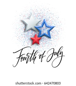 Fourth of July celebration banner, greeting card design. Happy independence day of United States of America hand lettering. USA freedom background. Vector illustration EPS10