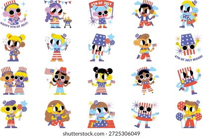 Cuatro De Julio Y Celebración De La Ilustración vectorial De Ilustraciones. Plantilla de diseño de símbolos de ilustración para elemento de interfaz de usuario móvil de Web.