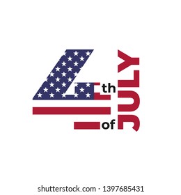 Fourth of July color font on white background. American Independence Day vector illustration. 4th of July typographic design with USA national symbol, flag with red stripes and stars on blue. - Vector