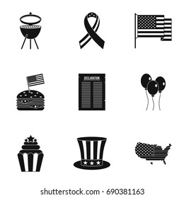 Fourth of July day icon set. Simple style set of 9 independence day vector icons for web isolated on white background