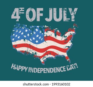 Fourth of july day sign USA map with stars and stripes flag