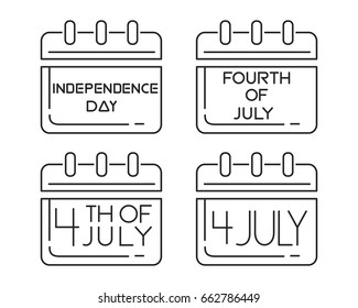 Fourth of July design. Calendars icons set for the Independence Day of America. Collection of symbols for July 4th. Vector illustration