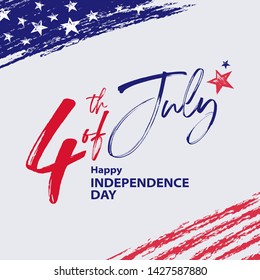 Fourth of July design with hand drawn elements and lettering. 4th of July holiday banner. USA Independence Day background for sale, discount, advertisement, web. 