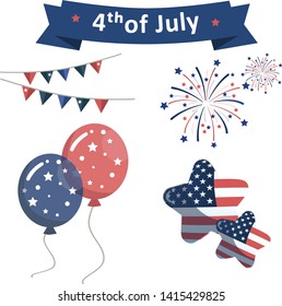 Fourth of July element set  for American Independence Day.
