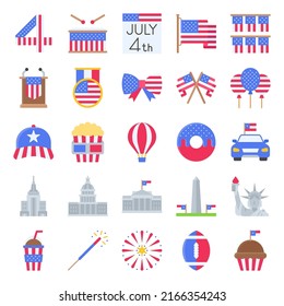 Fourth of July flat icon set, Independent day related vector illustration