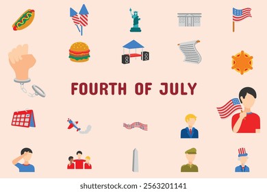 Fourth of July Flat Vector Illustration Icon Sticker Set Design Materials