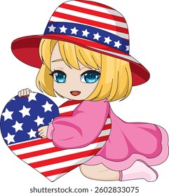 Fourth Of July Girl Anime Chibi Character Vector