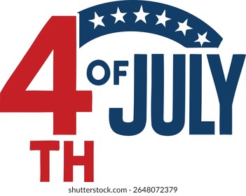 A fourth of July graphic featuring red and blue text with stars on a white background design