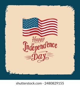 Fourth of July greeting card template. United States of America happy Independence day poster, brochure design in vintage style  . Vector illustration
