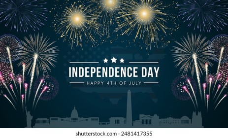 Fourth of July greeting card template. United States of America Independence day poster, brochure design. Vector illustration