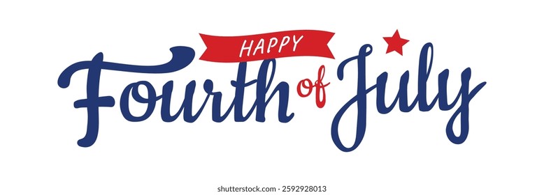 Fourth of July hand-lettering design with star and ribbon. July independence day greetings, postcard, etc. vector illustration.
