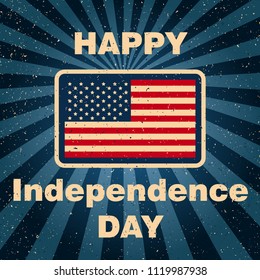 Fourth of July Happy Independence Day, US flag with text on blue background. Vector illustration