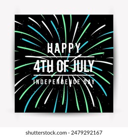 Fourth of July happy independence day horizontal banner. USA day celebration flyer with realistic dazzling display of fireworks.